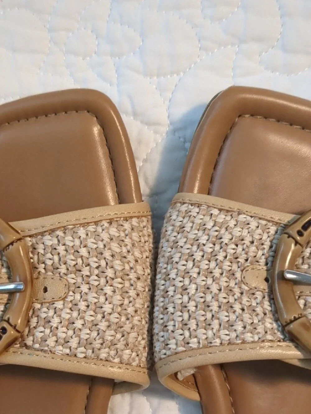a new day Tan Woven Slide Sandals with Gold Buckle